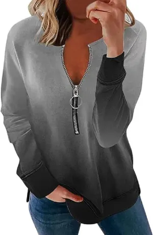 CERYIWER Women Half Quarter Zip Pullover Long Sleeve Shirts V Neck Fall Casual Graphic Sweatshirts Tops