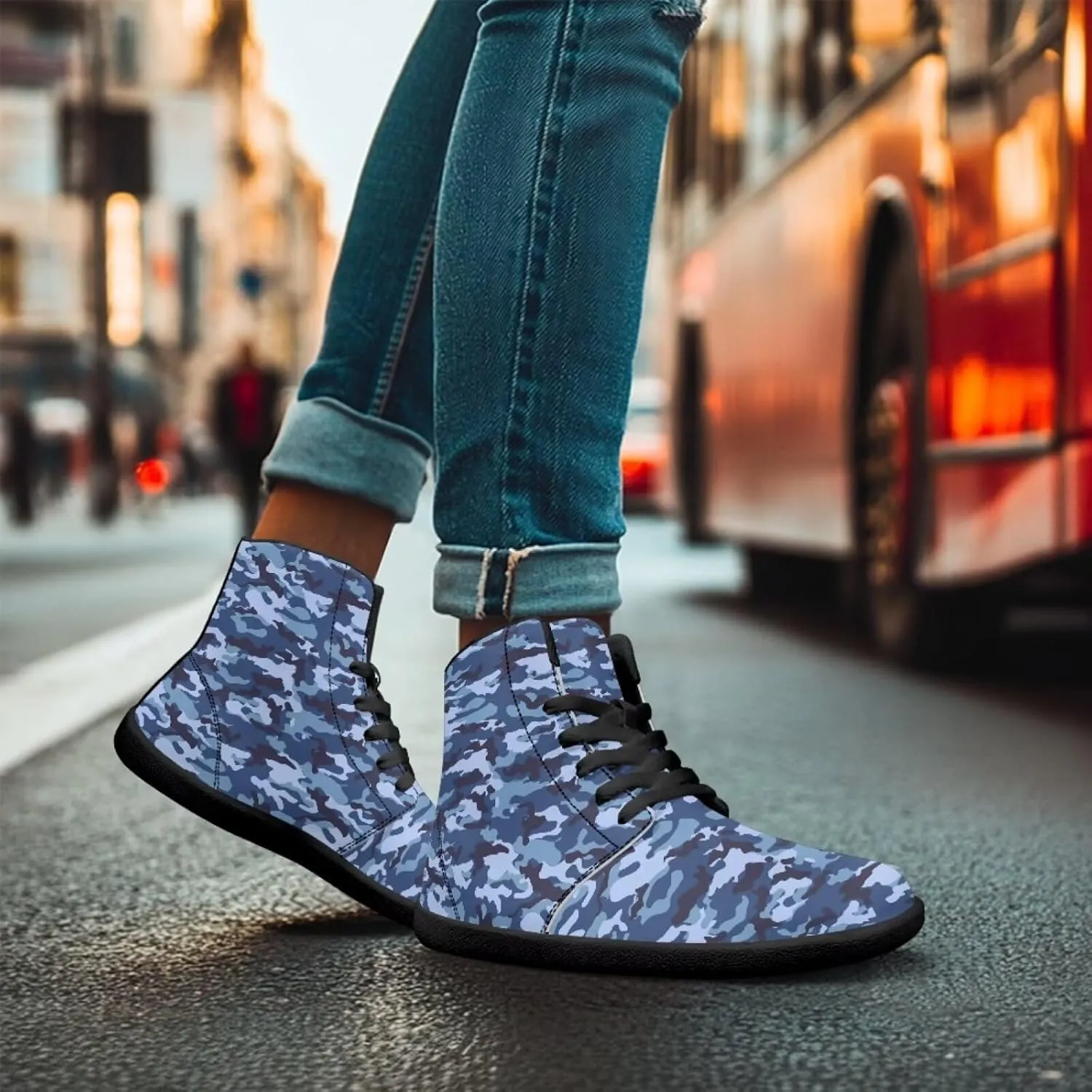 High Top Camo Design Barefoot Shoes for Men - Grounded Footwear, Barefoot Boots, Zero Drop Running Shoes