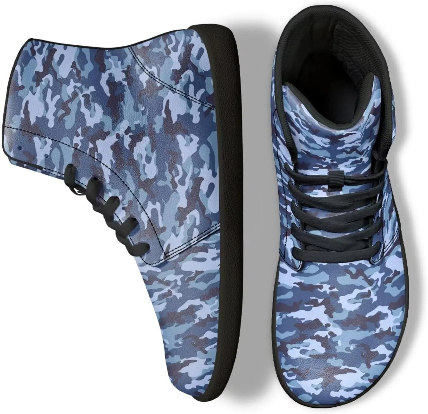 High Top Camo Design Barefoot Shoes for Men - Grounded Footwear, Barefoot Boots, Zero Drop Running Shoes