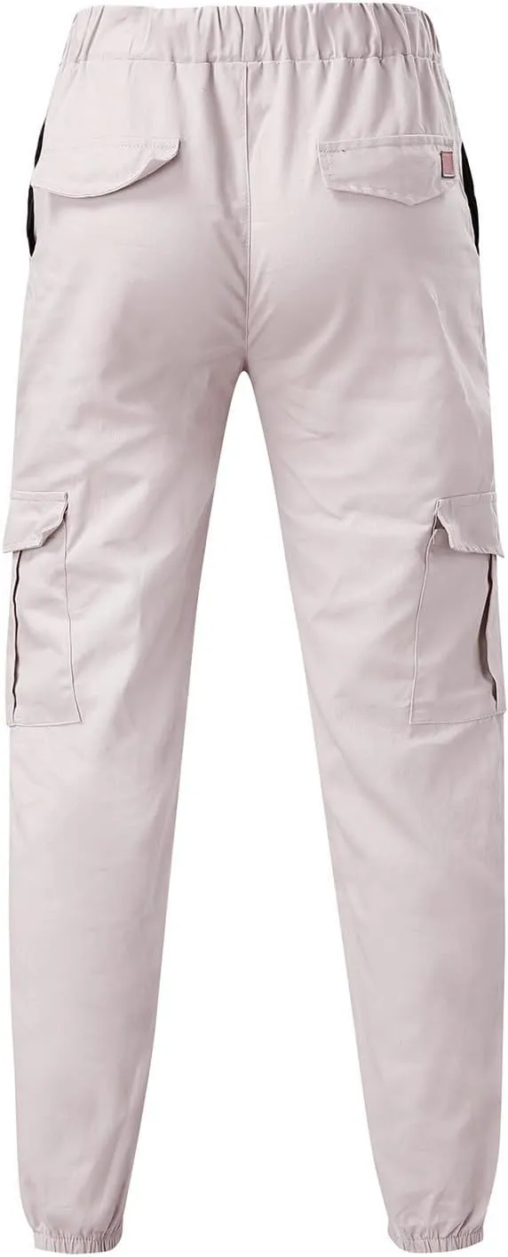 Mens Casual Twill Cargo Pants Cotton Drawstring Stretch Joggers Outdoor Trousers Hiking Pants Sports Sweatpants