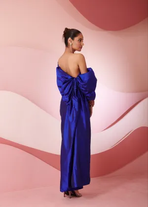 Sedna Blue Silk Draped Column Gown CL