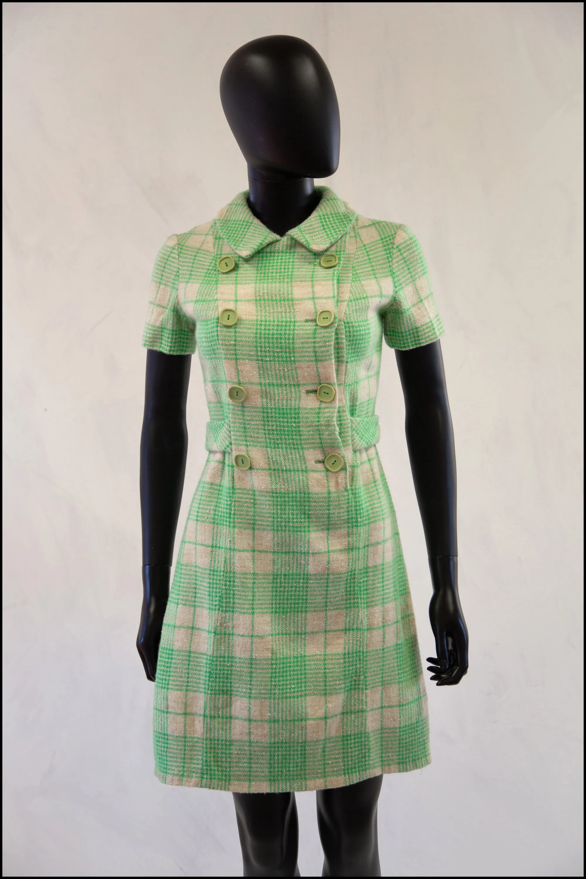 Vintage 1960s Green Wool Bullocks Wiltshire Mini Dress