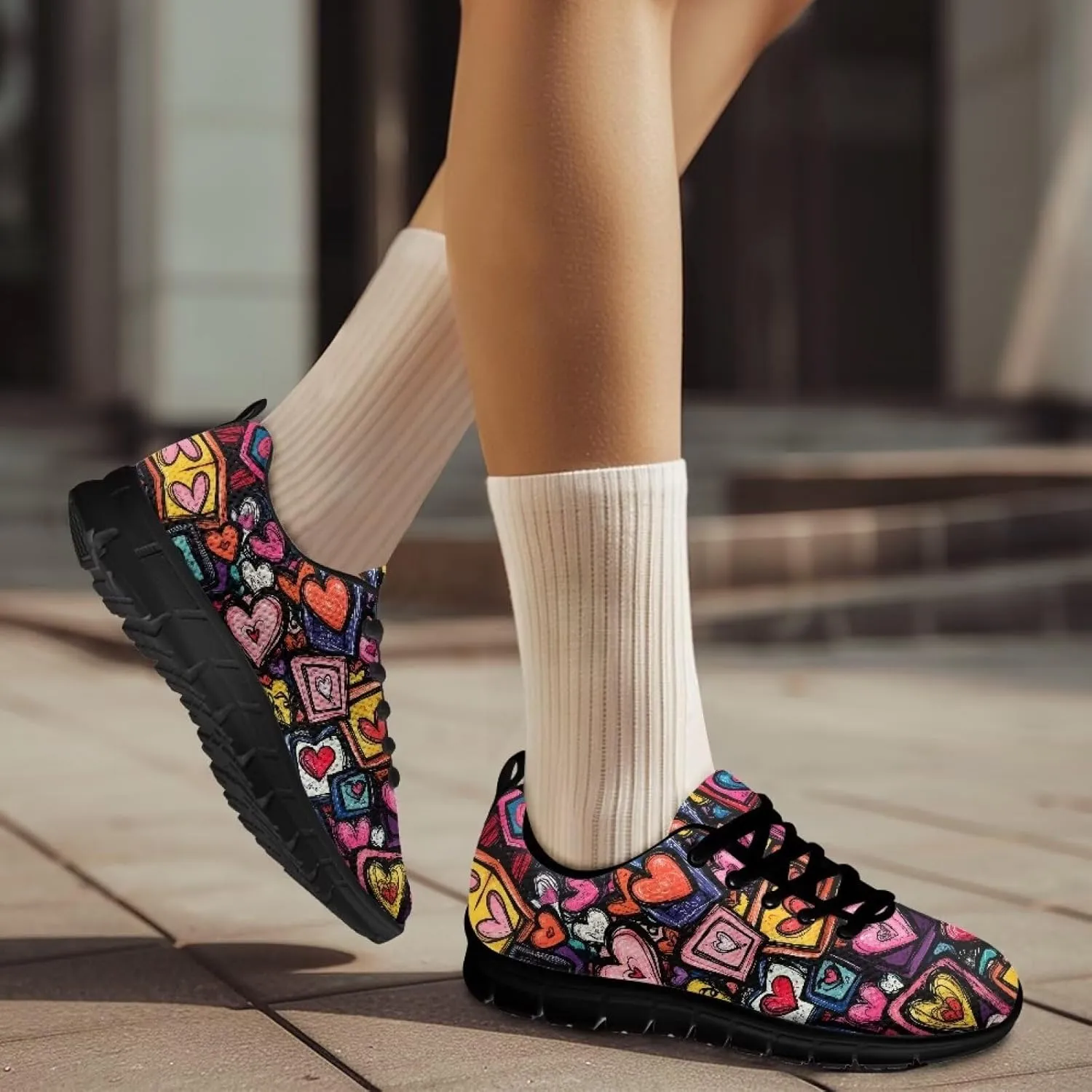 Women's Fashion Sneakers Low Top Casual Shoes Lightweight Wide Arch Support Travel Sneakers for Workout Size 5-12 Black Sole